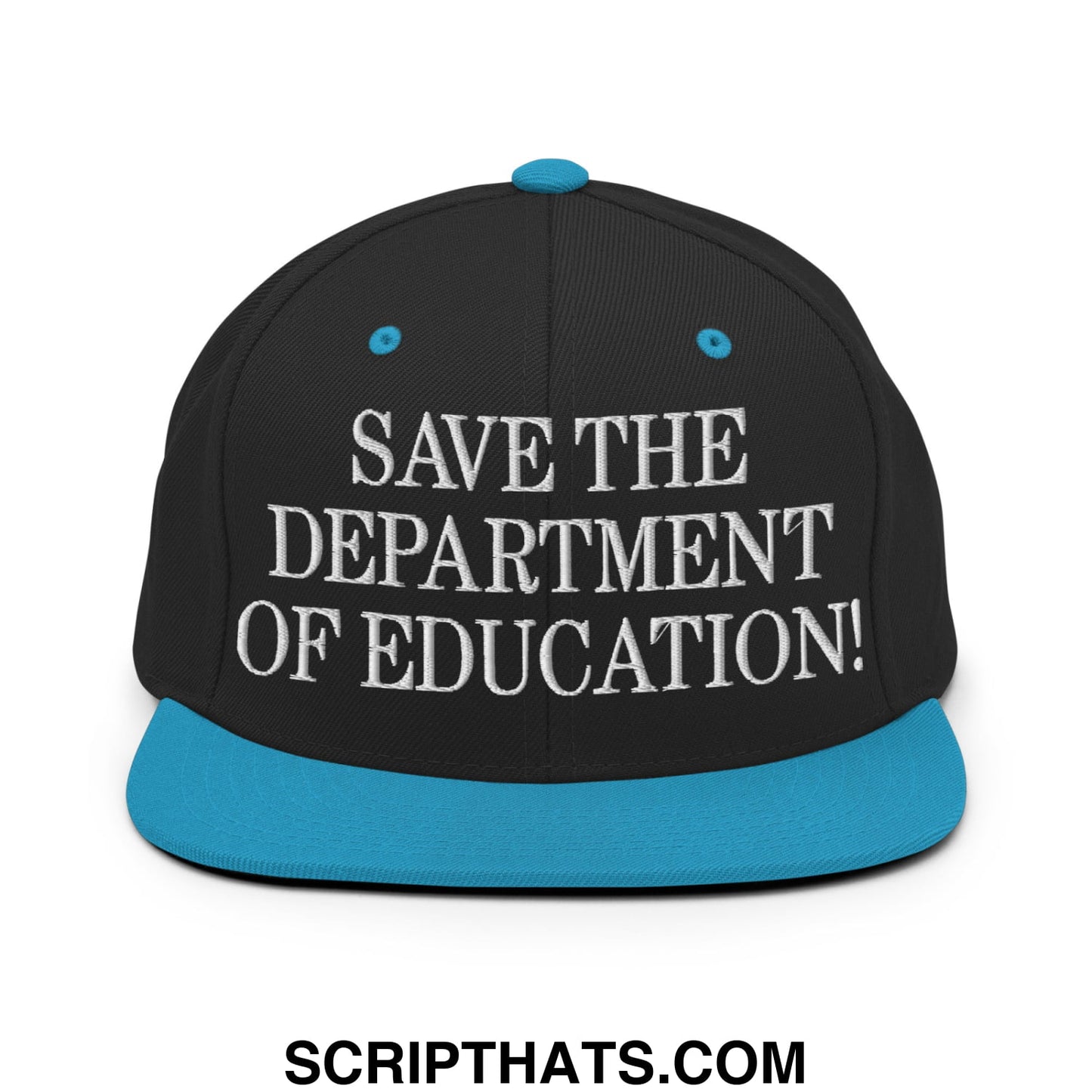 Save The Department of Education DOE Embroidered Flat Bill Brim Snapback Hat Black Teal