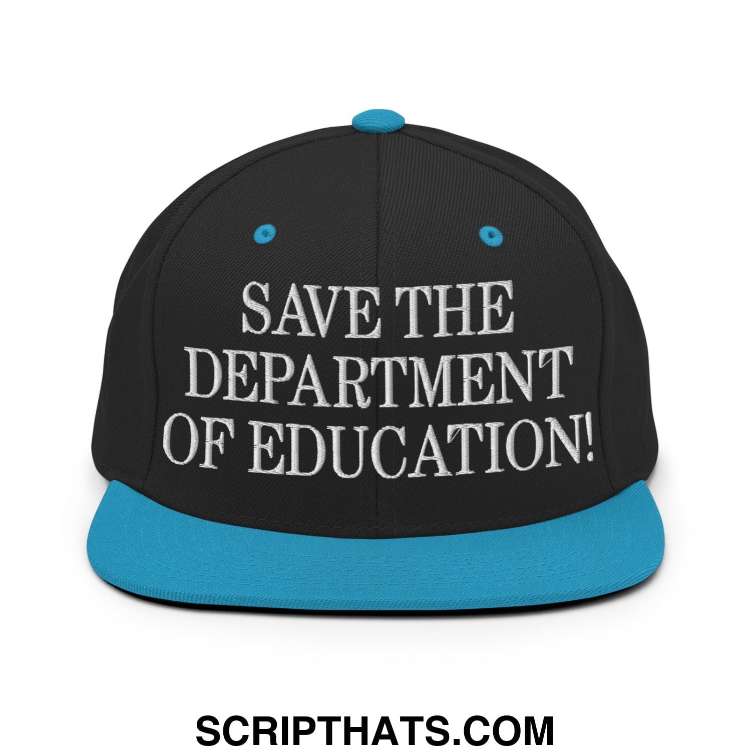 Save The Department of Education DOE Embroidered Flat Bill Brim Snapback Hat Black Teal