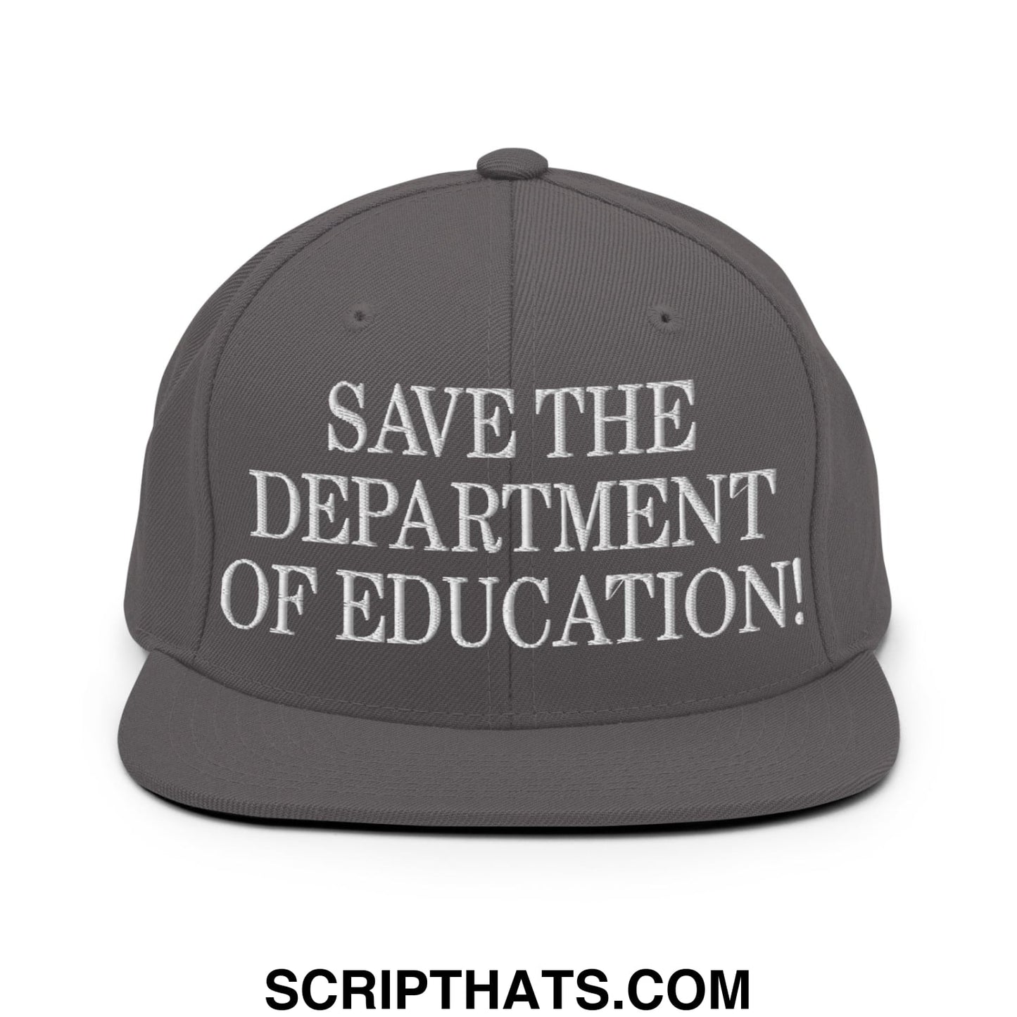 Save The Department of Education DOE Embroidered Flat Bill Brim Snapback Hat Dark Grey