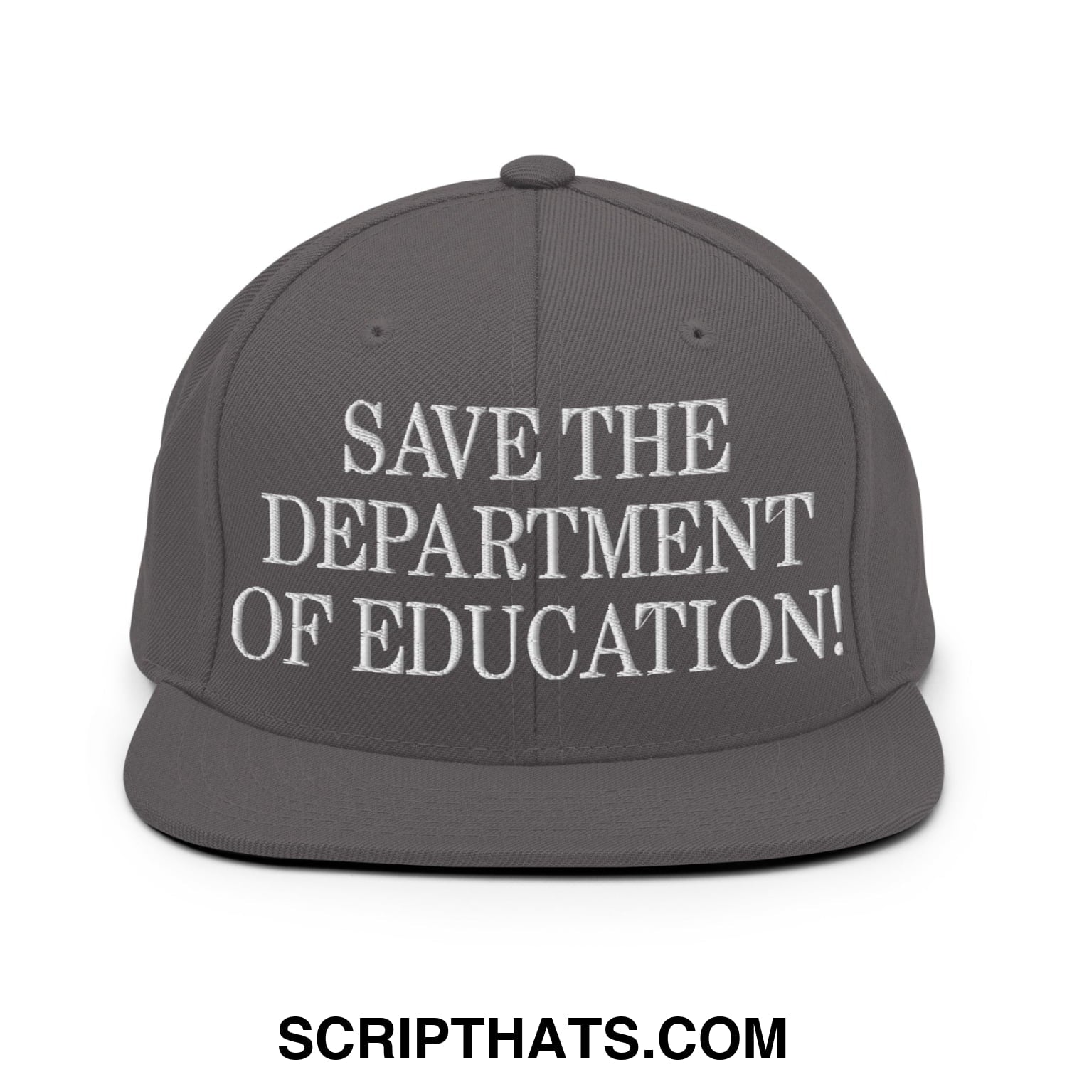Save The Department of Education DOE Embroidered Flat Bill Brim Snapback Hat Dark Grey