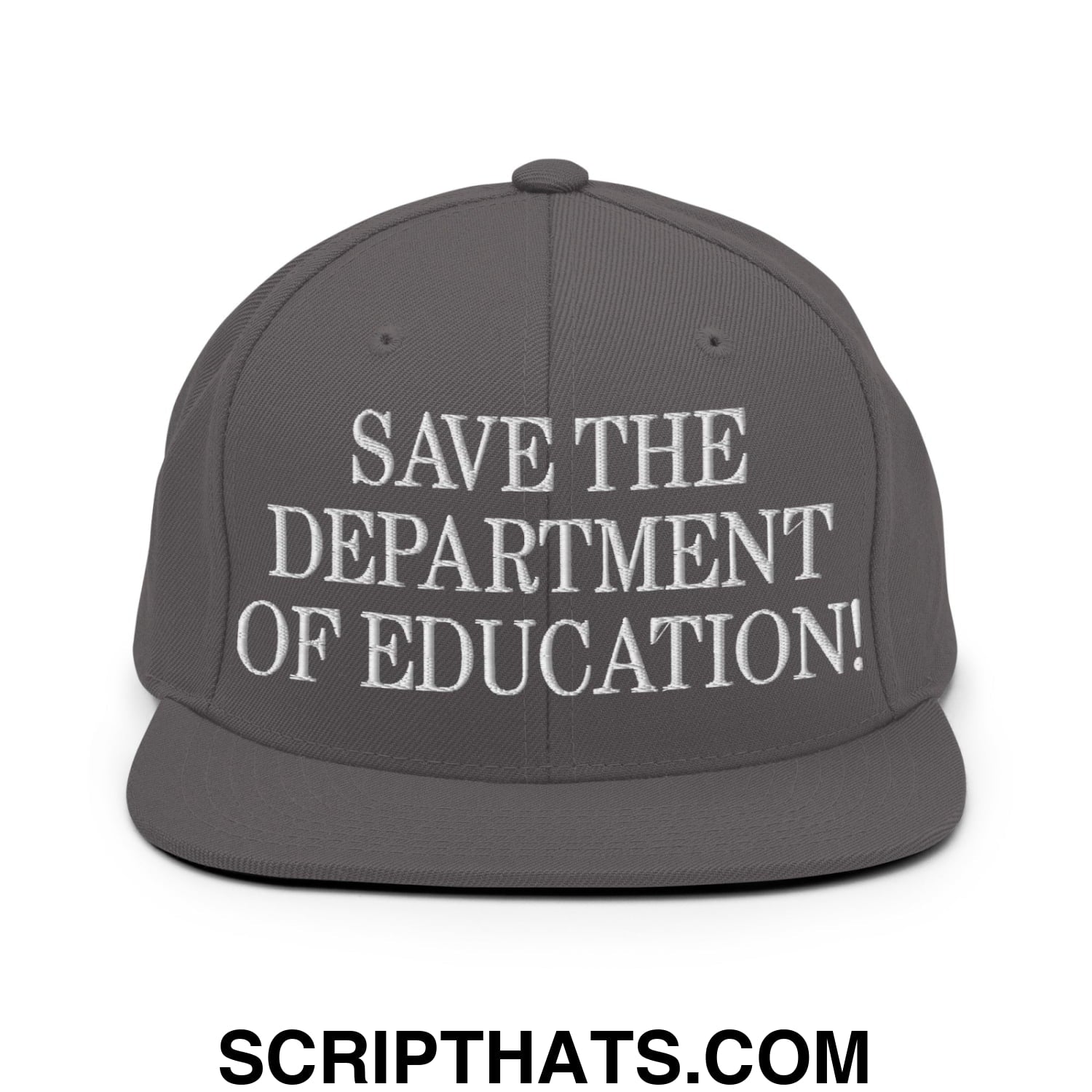 Save The Department of Education DOE Embroidered Flat Bill Brim Snapback Hat Dark Grey