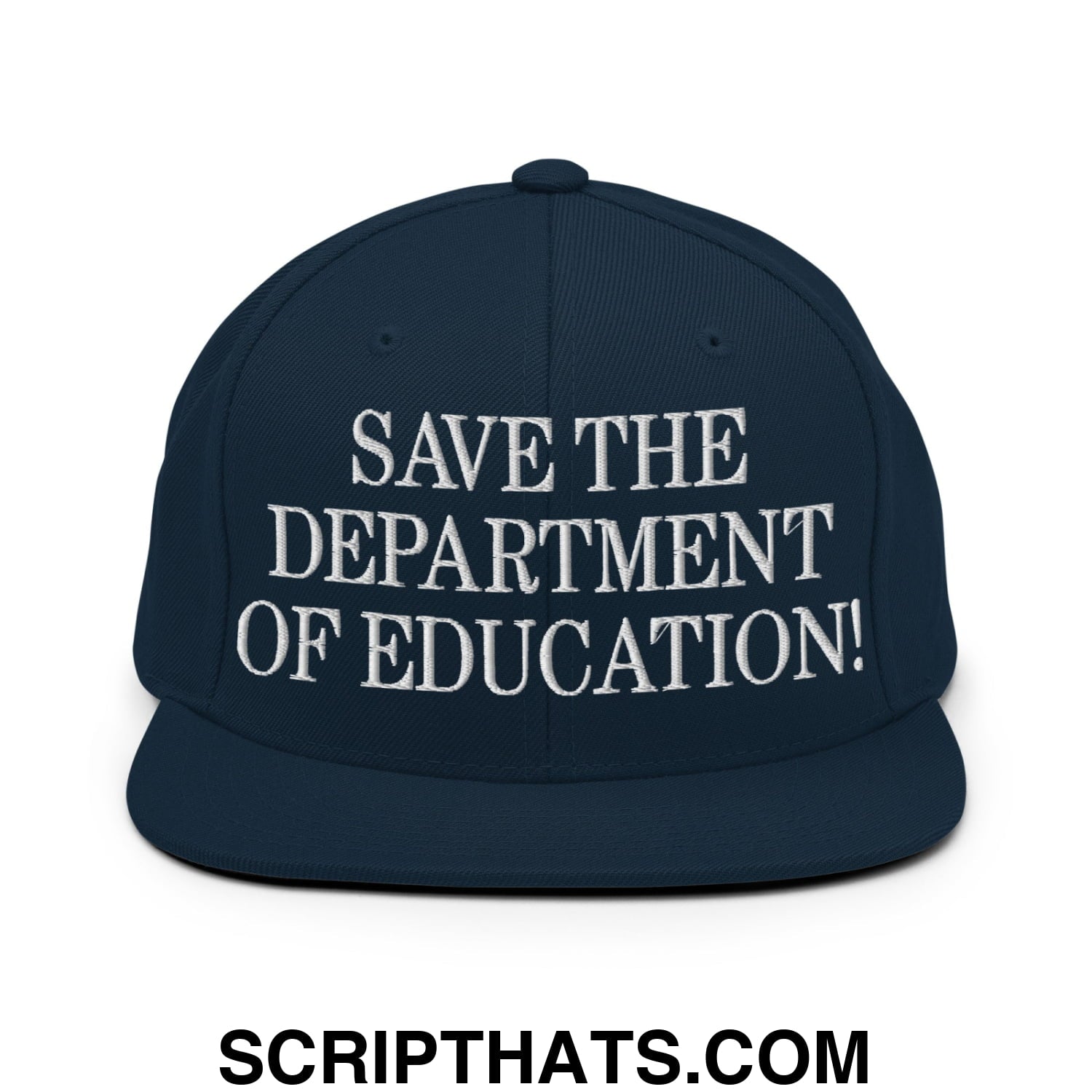 Save The Department of Education DOE Embroidered Flat Bill Brim Snapback Hat Dark Navy