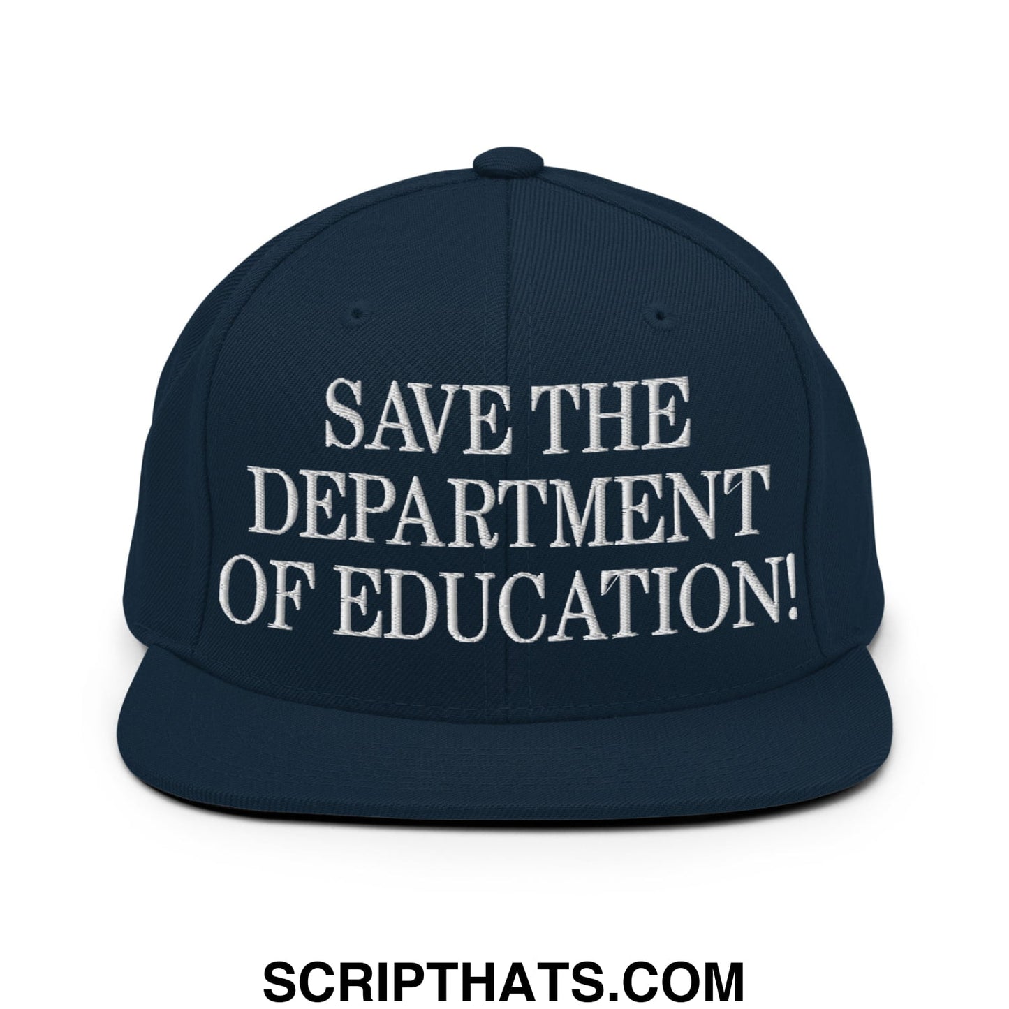 Save The Department of Education DOE Embroidered Flat Bill Brim Snapback Hat Dark Navy