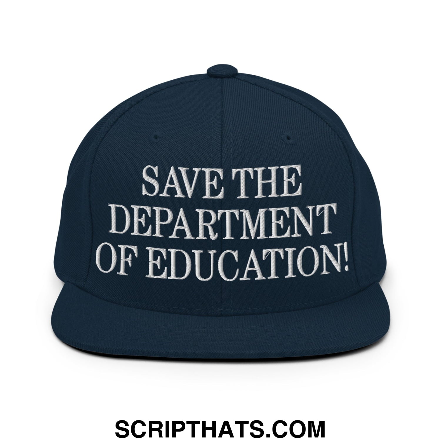 Save The Department of Education DOE Embroidered Flat Bill Brim Snapback Hat Dark Navy