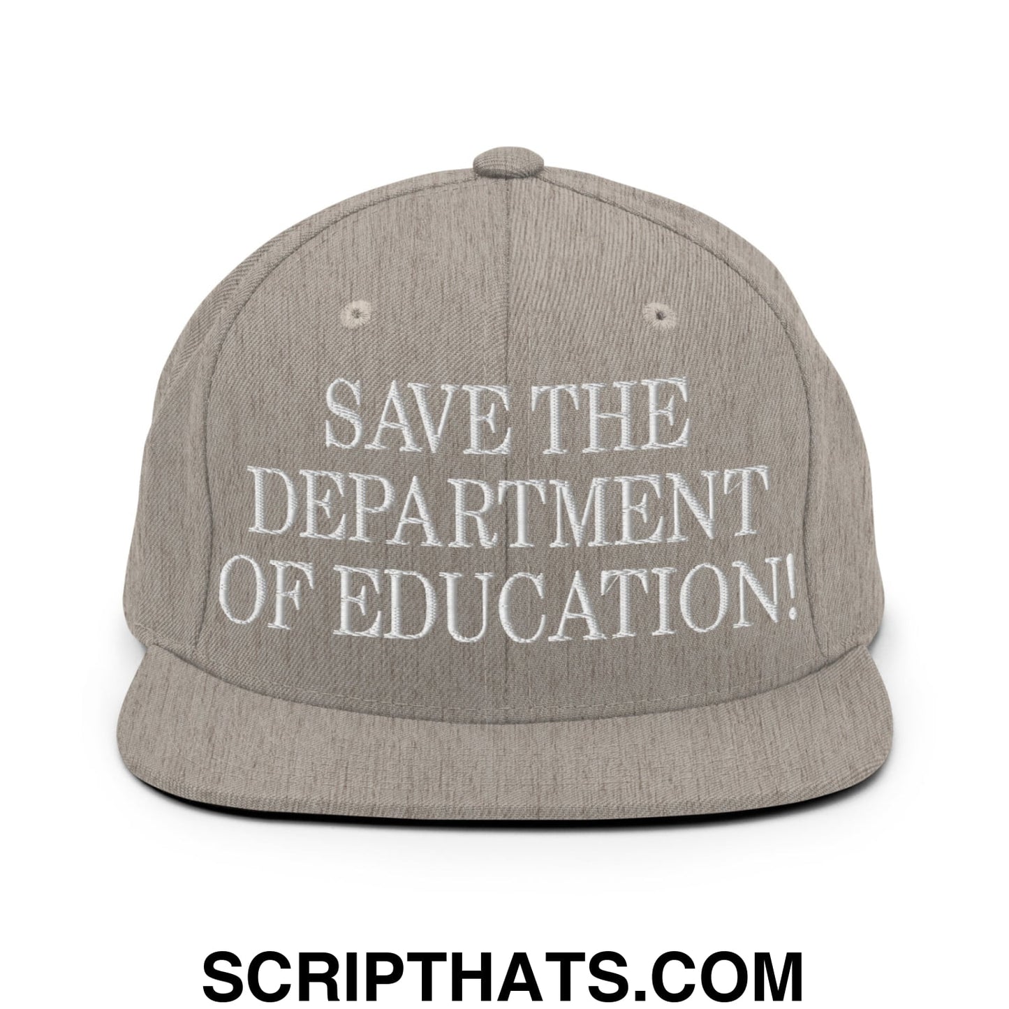 Save The Department of Education DOE Embroidered Flat Bill Brim Snapback Hat Heather Grey