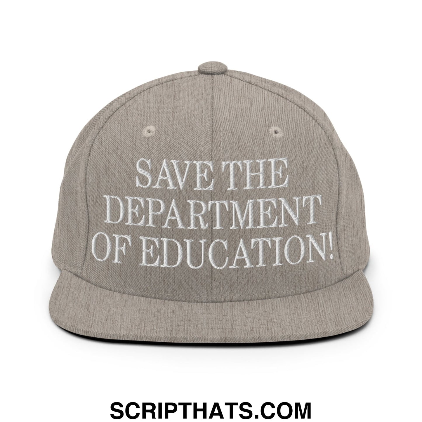 Save The Department of Education DOE Embroidered Flat Bill Brim Snapback Hat Heather Grey