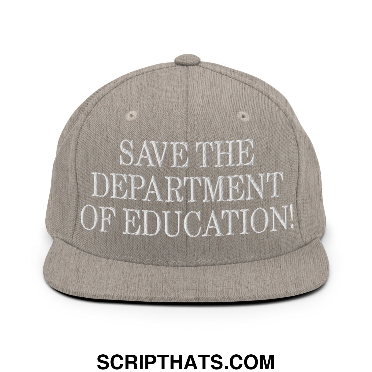 Save The Department of Education DOE Embroidered Flat Bill Brim Snapback Hat Heather Grey