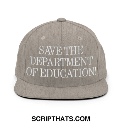 Save The Department of Education DOE Embroidered Flat Bill Brim Snapback Hat Heather Grey