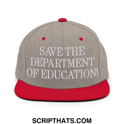 Save The Department of Education DOE Embroidered Flat Bill Brim Snapback Hat Heather Grey Red