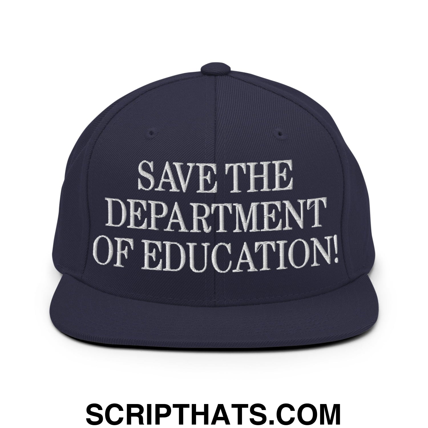 Save The Department of Education DOE Embroidered Flat Bill Brim Snapback Hat Navy