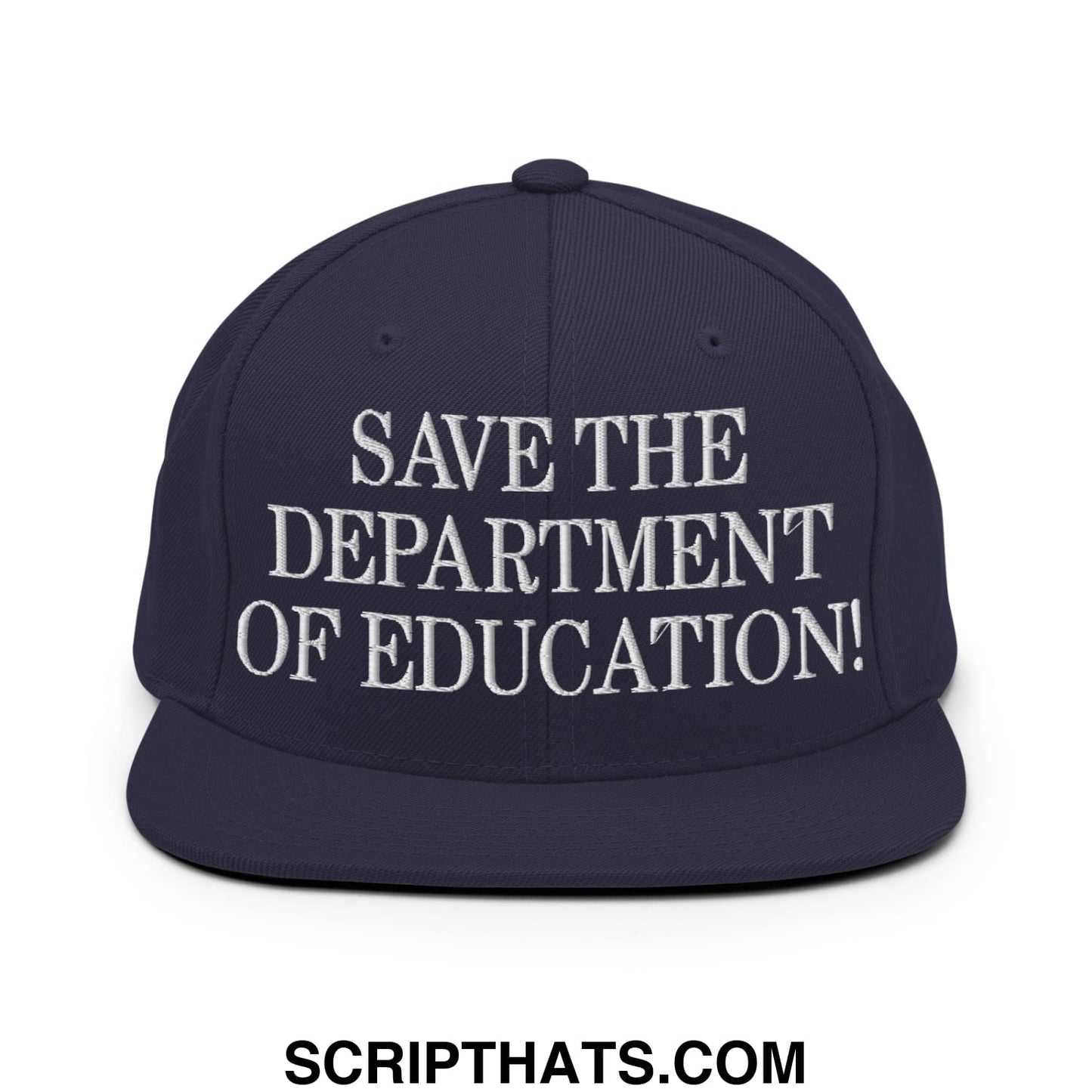 Save The Department of Education DOE Embroidered Flat Bill Brim Snapback Hat Navy