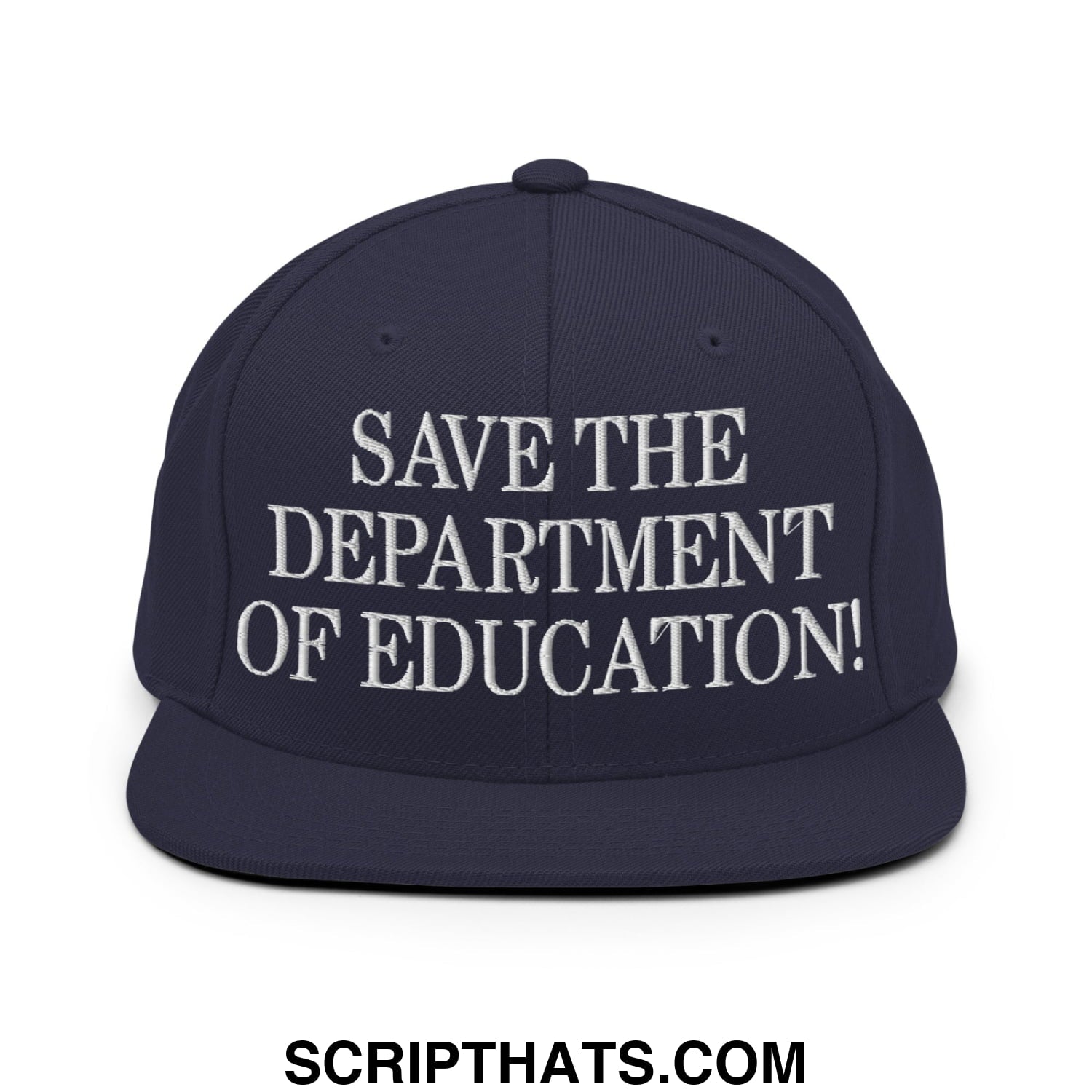 Save The Department of Education DOE Embroidered Flat Bill Brim Snapback Hat Navy