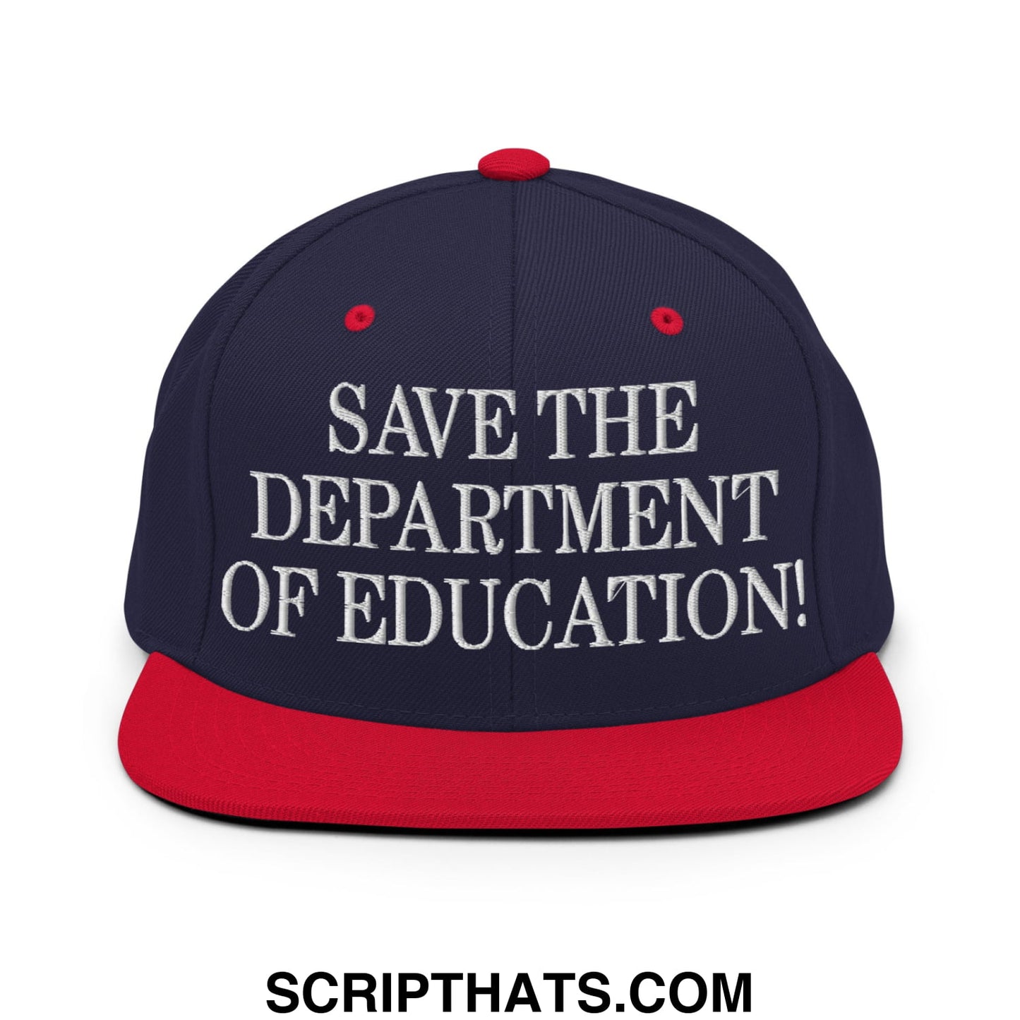 Save The Department of Education DOE Embroidered Flat Bill Brim Snapback Hat Navy Red