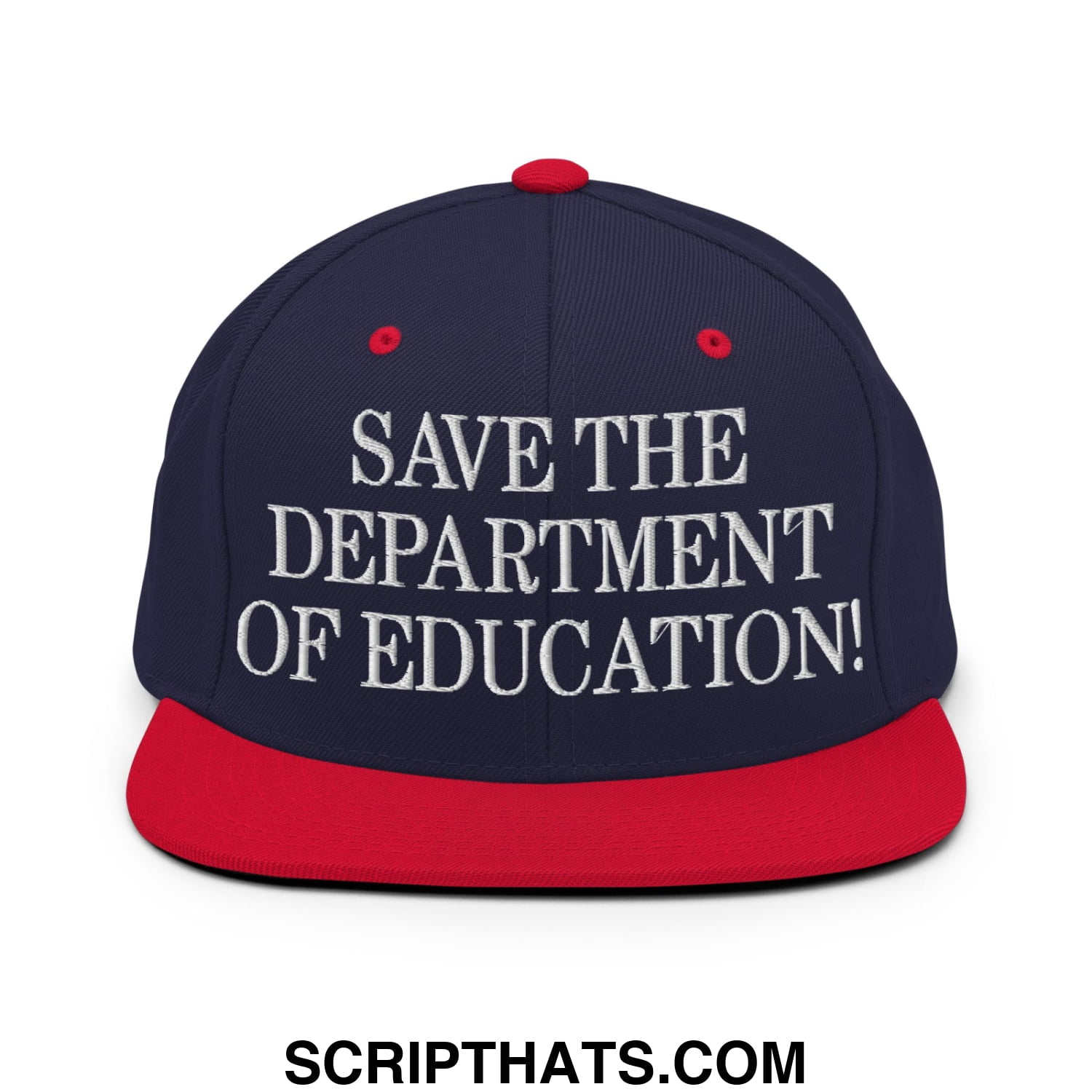 Save The Department of Education DOE Embroidered Flat Bill Brim Snapback Hat Navy Red
