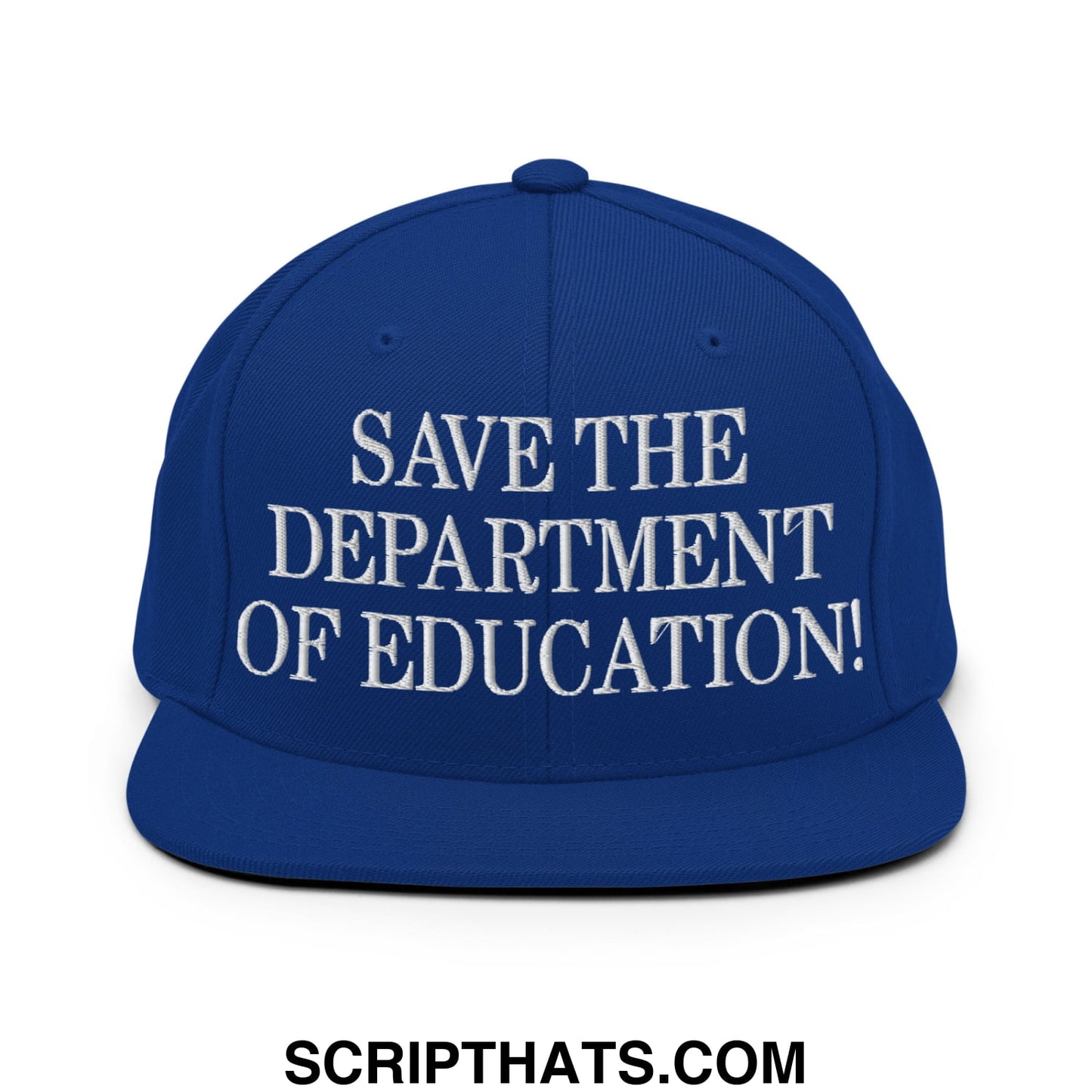 Save The Department of Education DOE Embroidered Flat Bill Brim Snapback Hat Royal Blue