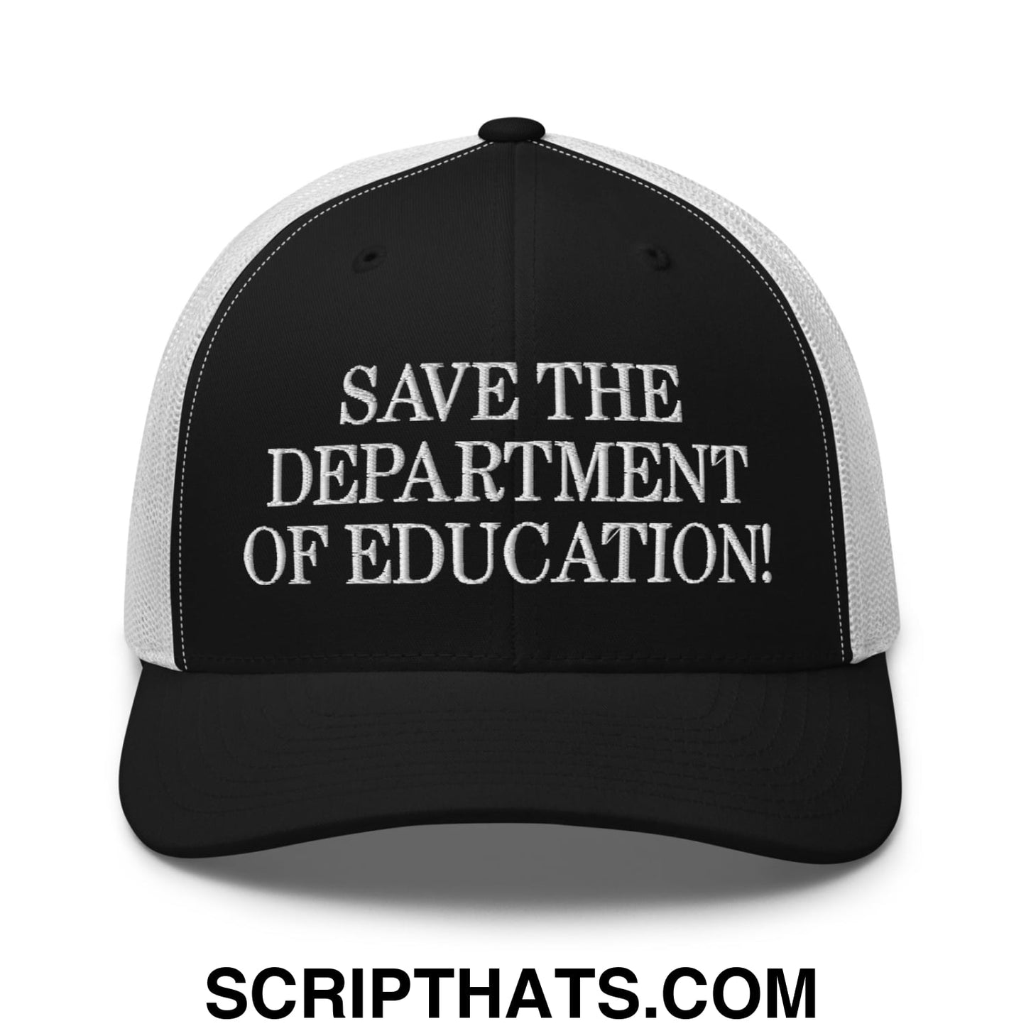 Save The Department of Education DOE Embroidered Mesh Trucker Hat Black White