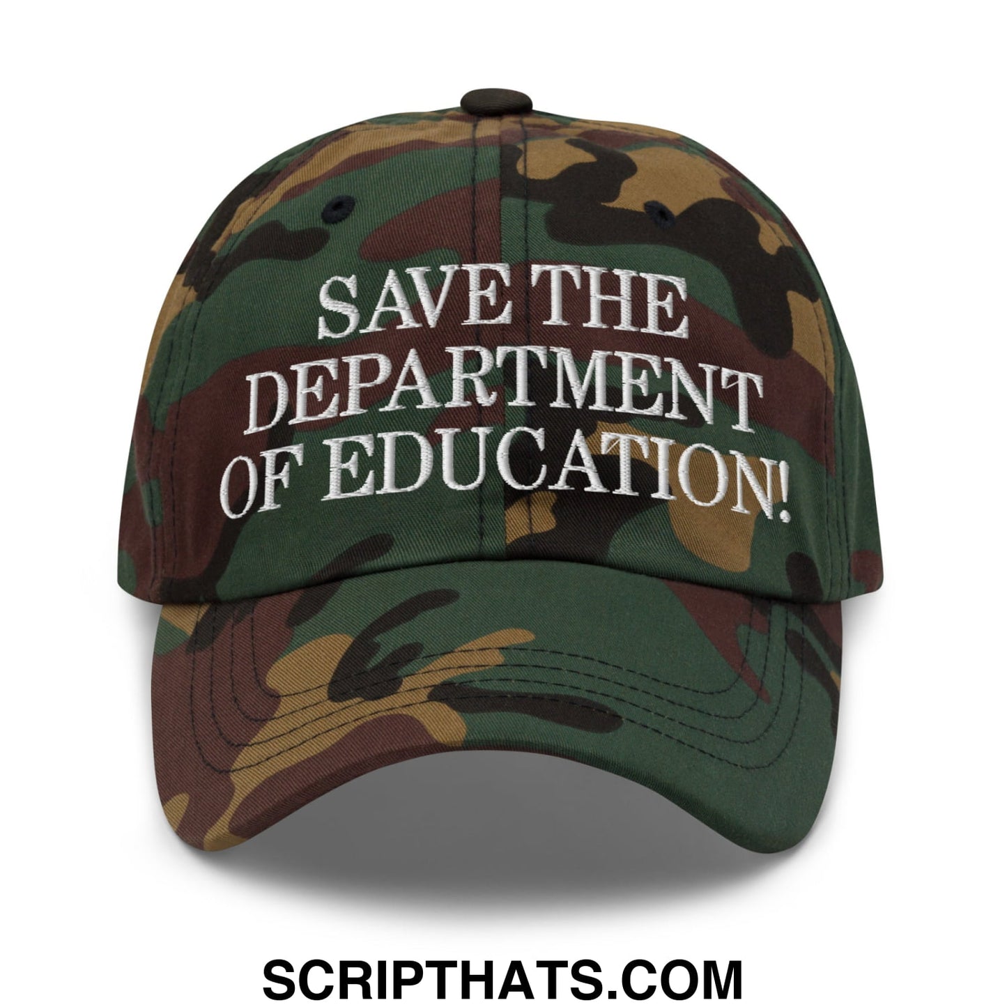 Save The Department of Education DOE Embroidered Unstructured Dad Hat Green Camo