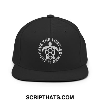 Save The Turtles Hit It Raw Embroidered Flat Bill Brim Snapback Hat Black
