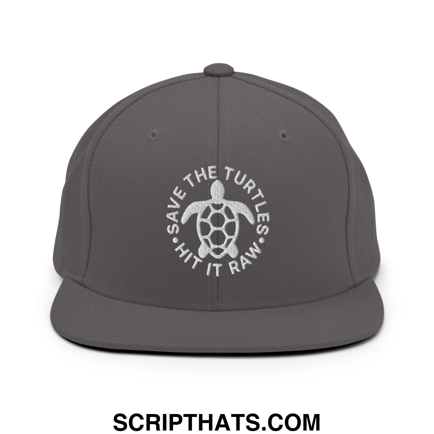 Save The Turtles Hit It Raw Embroidered Flat Bill Brim Snapback Hat Dark Grey