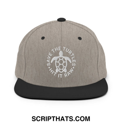Save The Turtles Hit It Raw Embroidered Flat Bill Brim Snapback Hat Heather Black