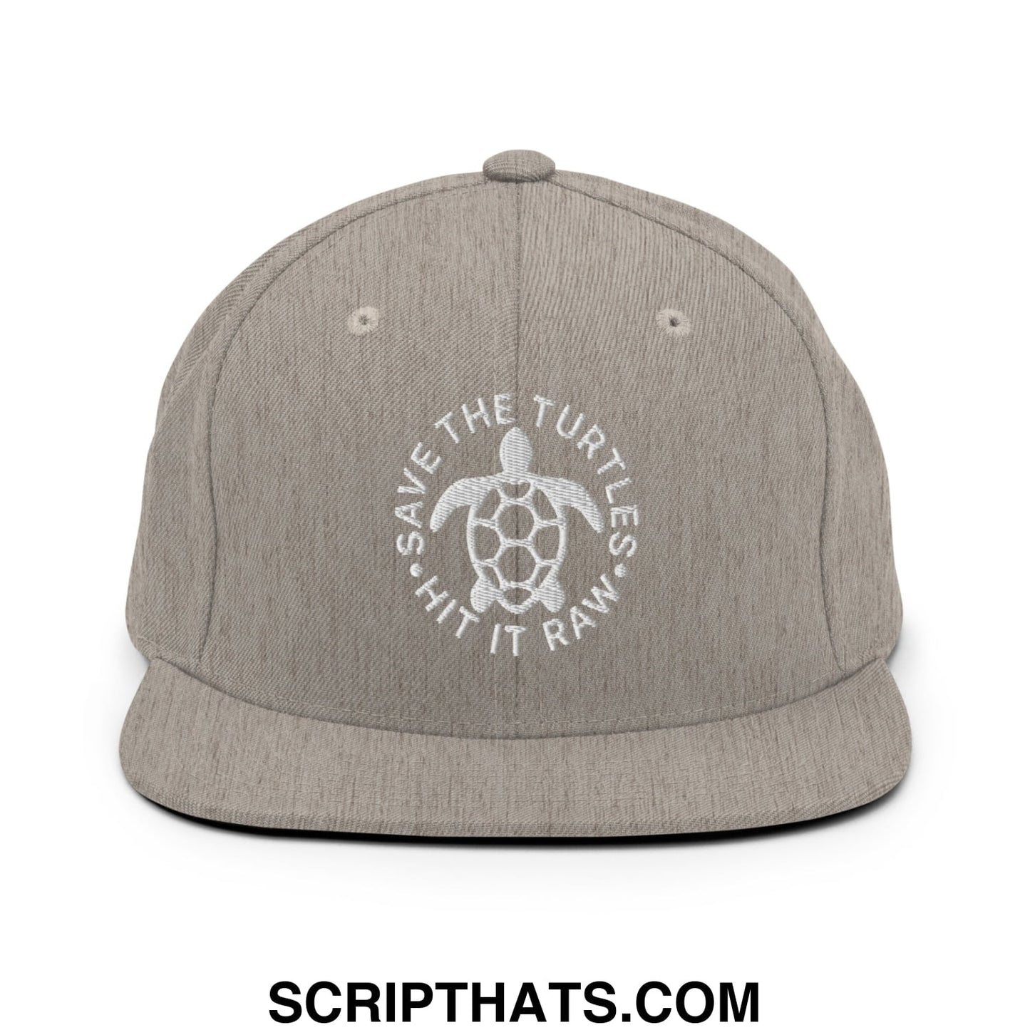 Save The Turtles Hit It Raw Embroidered Flat Bill Brim Snapback Hat Heather Grey