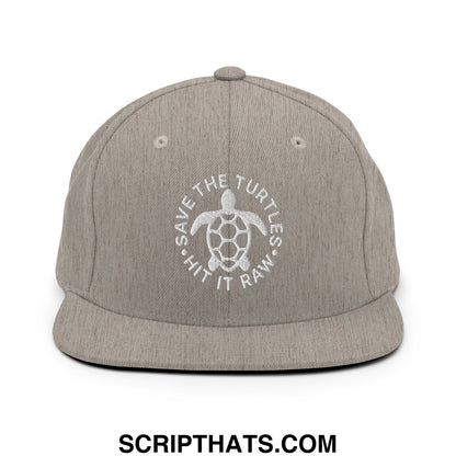 Save The Turtles Hit It Raw Embroidered Flat Bill Brim Snapback Hat Heather Grey