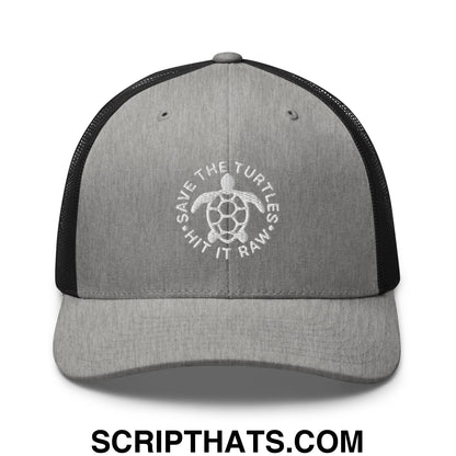Save The Turtles Hit It Raw Embroidered Mesh Trucker Hat Heather Black