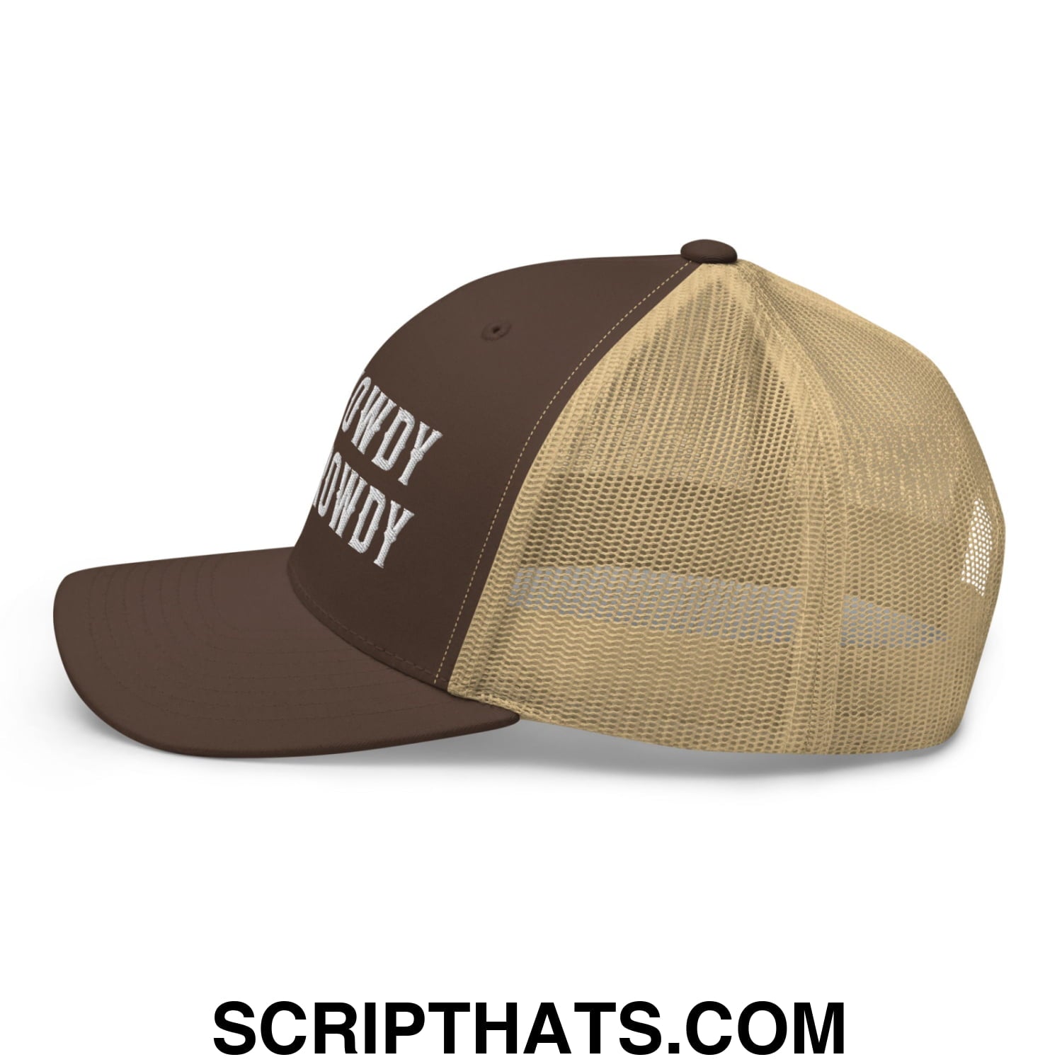 Say Howdy Stay Rowdy Embroidered Mesh Trucker Hat Brown Khaki