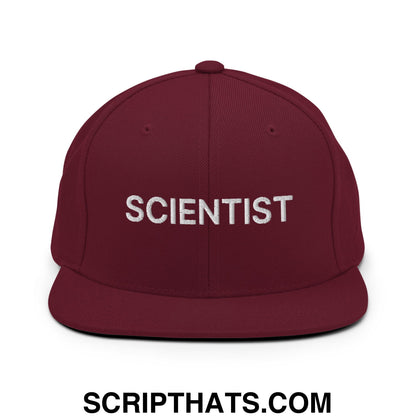 Scientist Embroidered Flat Bill Brim Snapback Hat Maroon