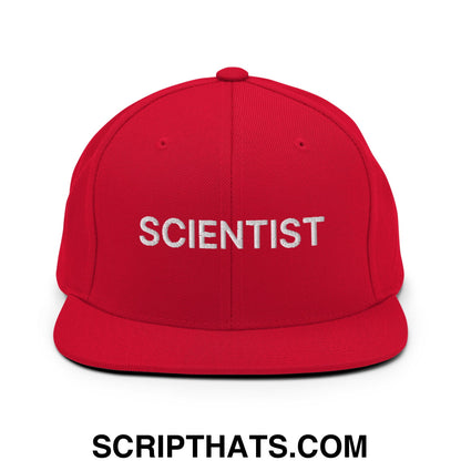 Scientist Embroidered Flat Bill Brim Snapback Hat Red