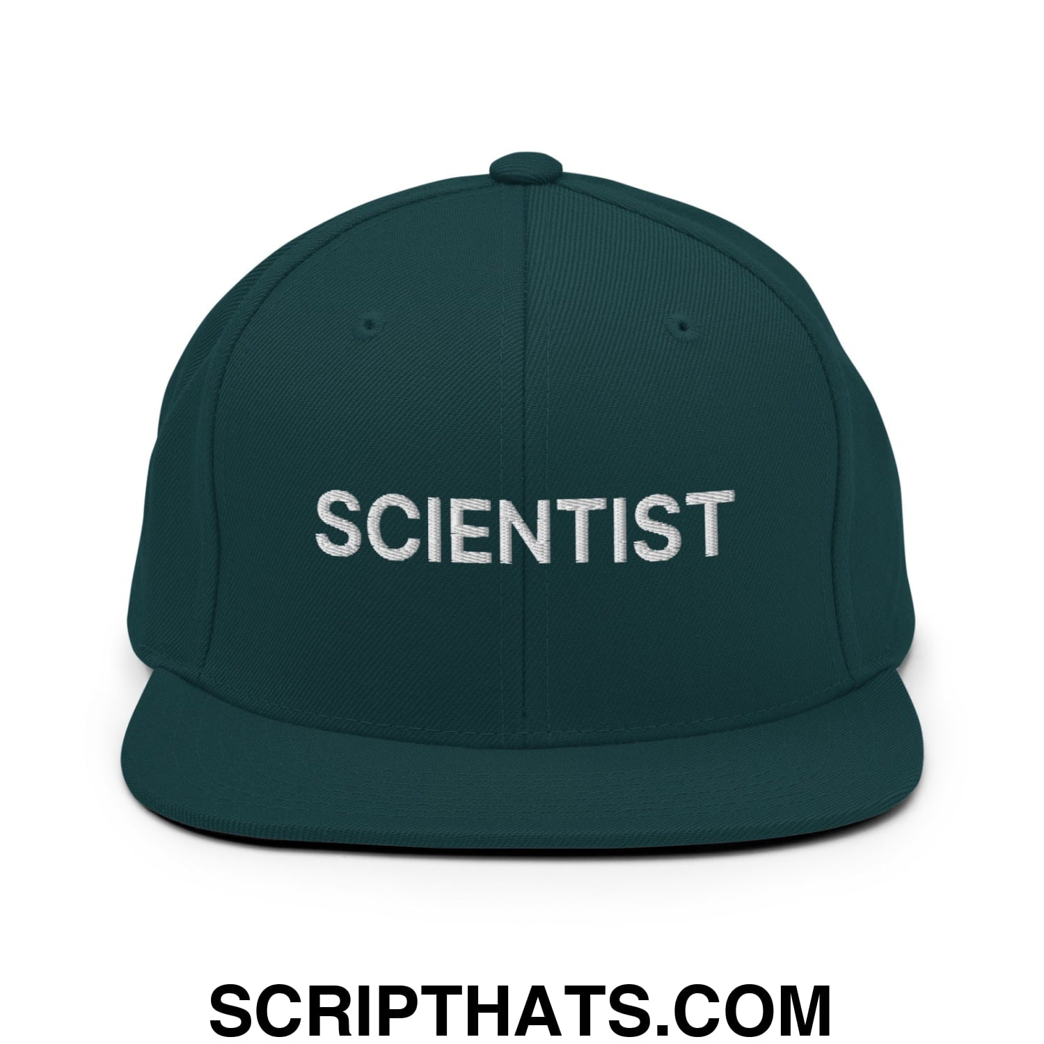 Scientist Embroidered Flat Bill Brim Snapback Hat Spruce