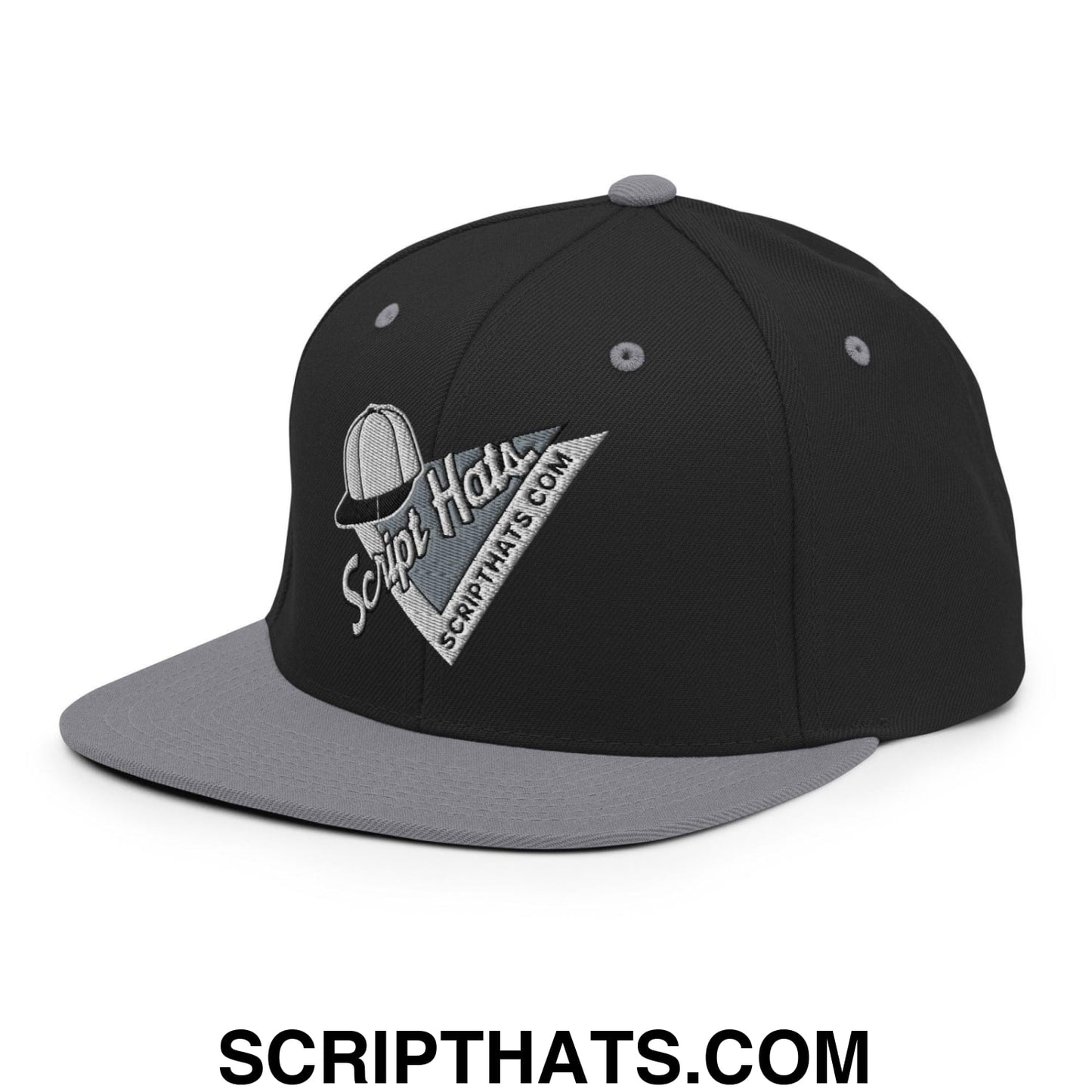 Script Hats 90's Sports Triangle Snapback Hat Black Silver