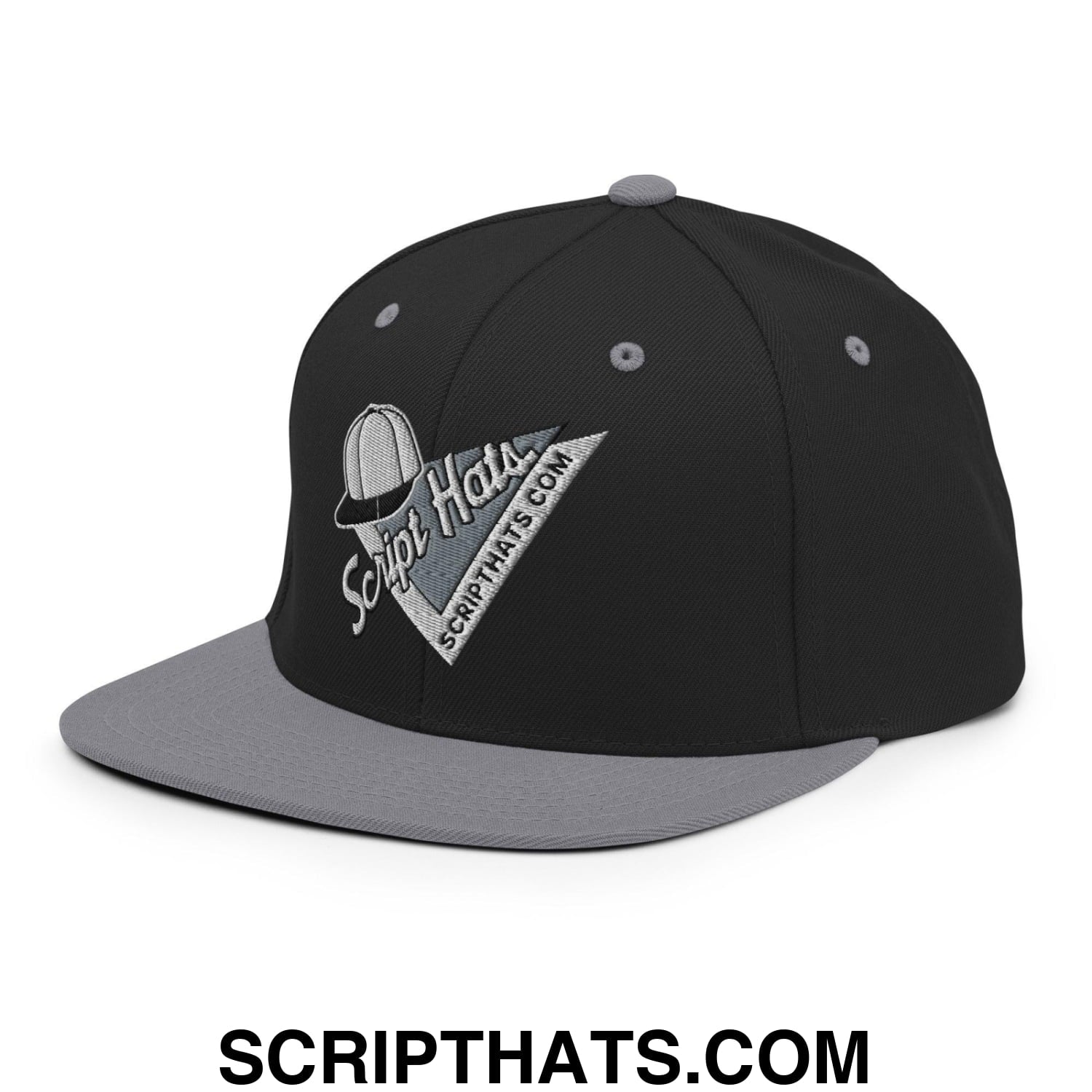 Script Hats 90's Sports Triangle Snapback Hat Black Silver