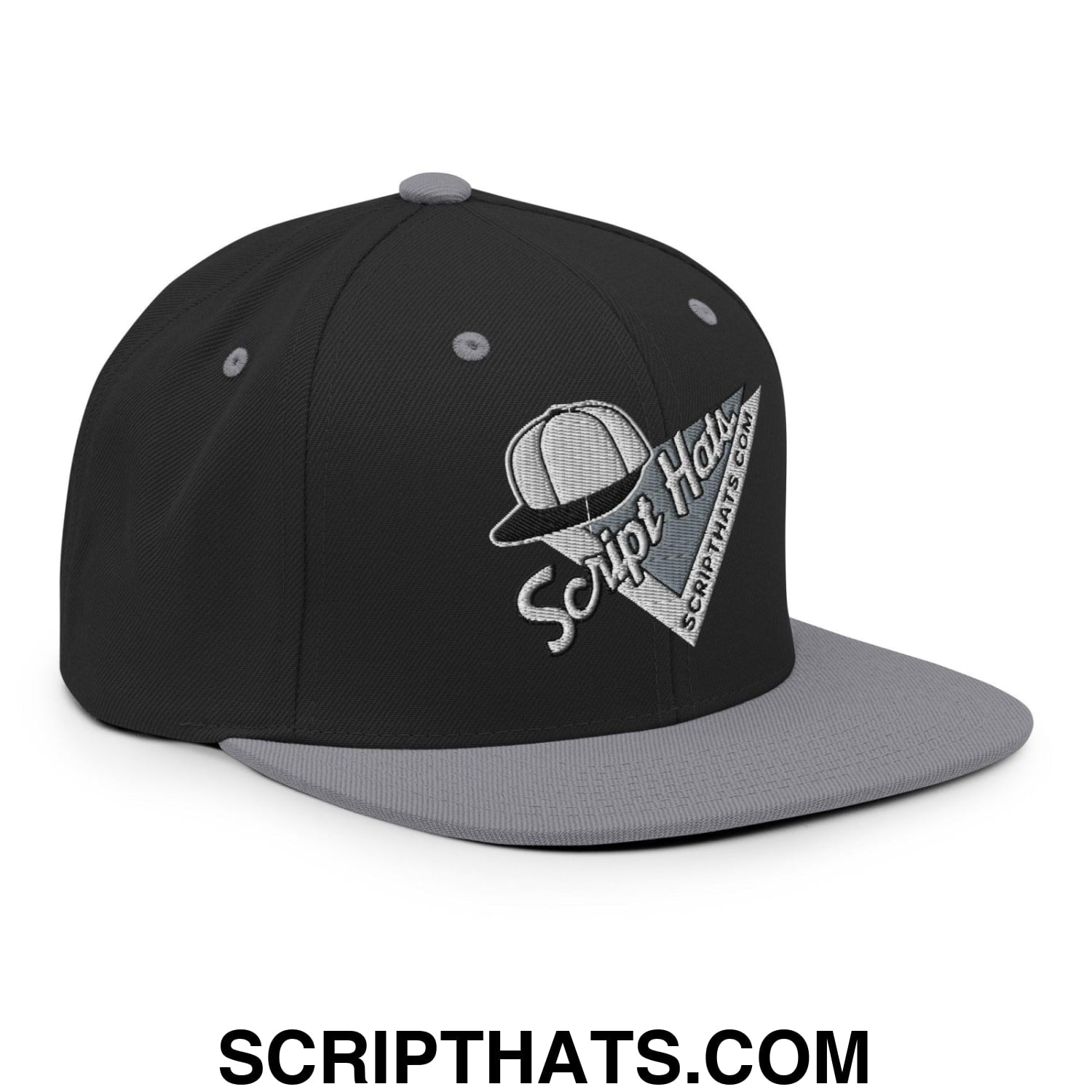 Script Hats 90's Sports Triangle Snapback Hat Black Silver