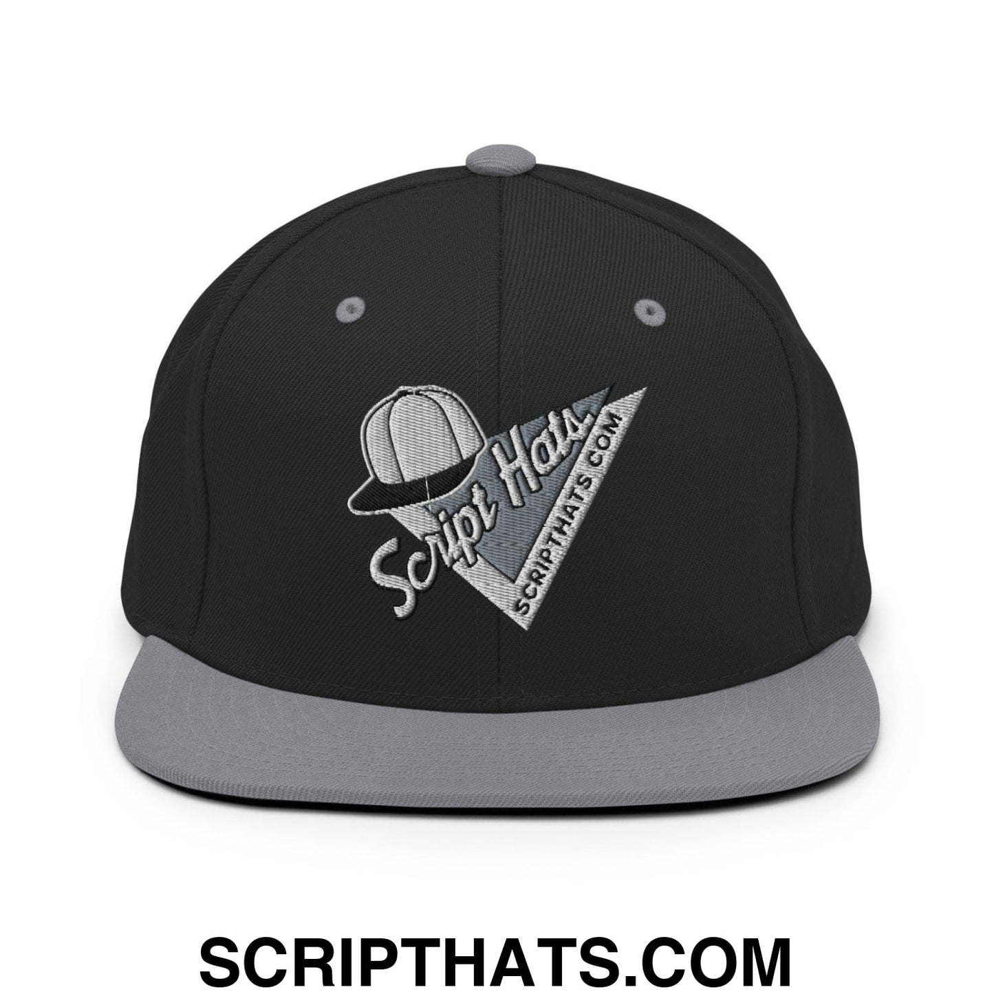 Script Hats 90's Sports Triangle Snapback Hat Black Silver