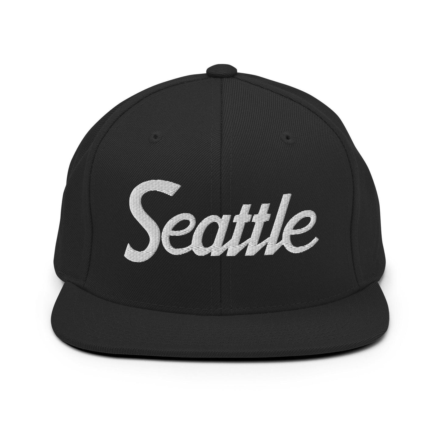 Seattle Script Snapback Hat Black
