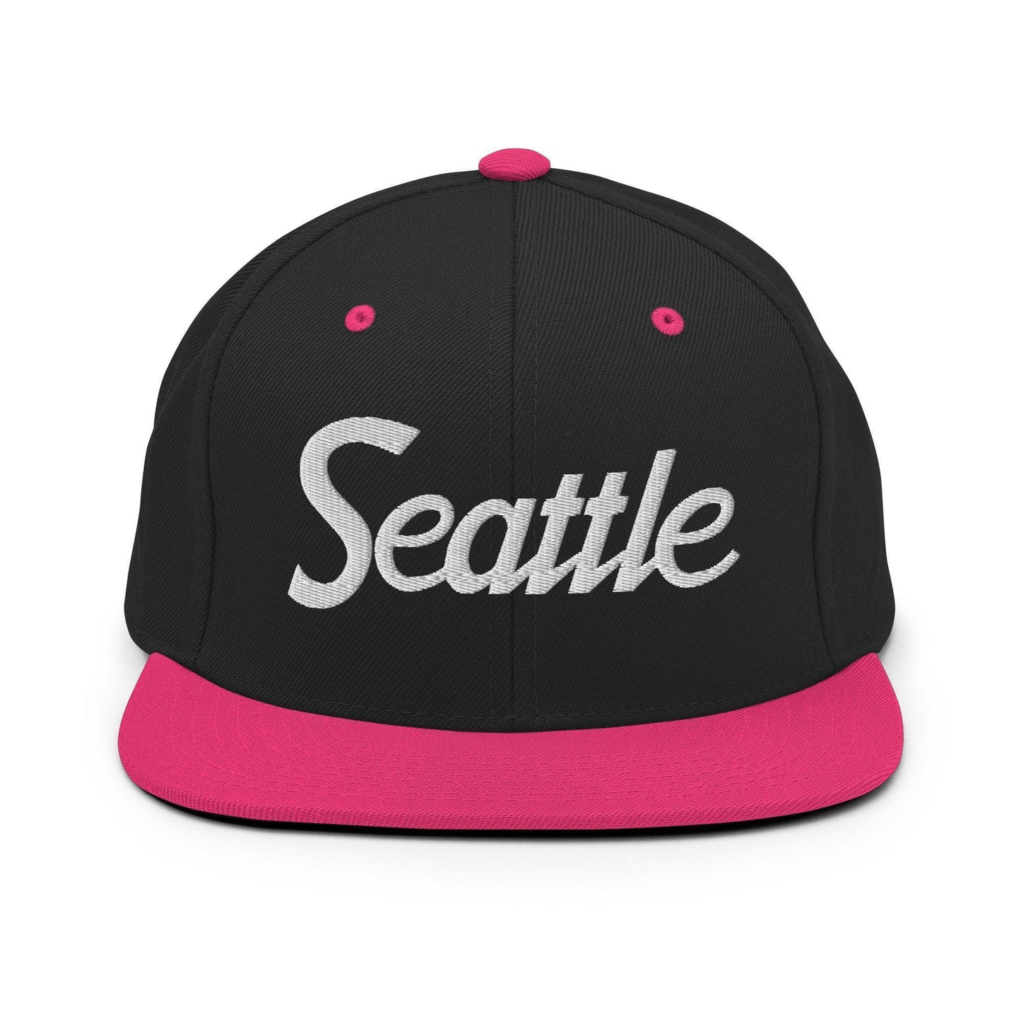 Seattle Script Snapback Hat Black Neon Pink