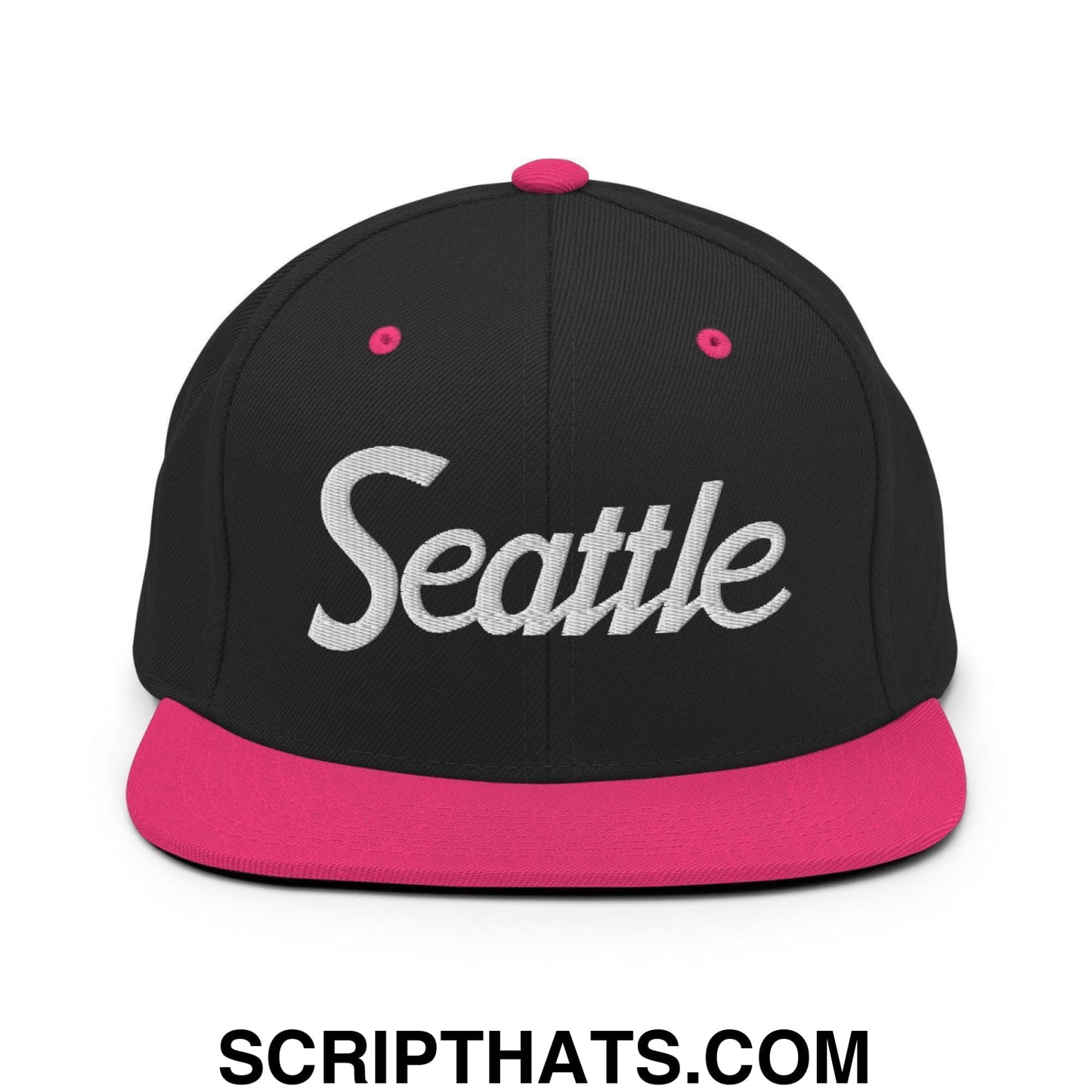 Seattle Script Snapback Hat Black Neon Pink