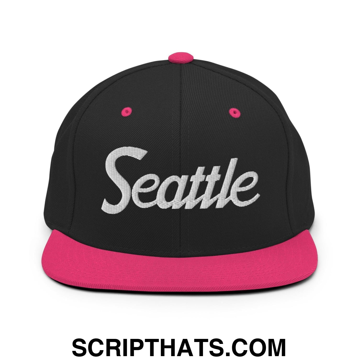 Seattle Script Snapback Hat Black Neon Pink