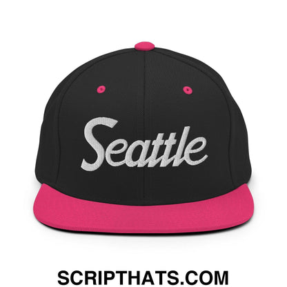 Seattle Script Snapback Hat Black Neon Pink