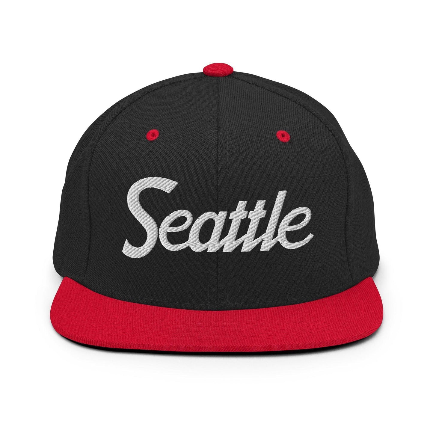 Seattle Script Snapback Hat Black Red