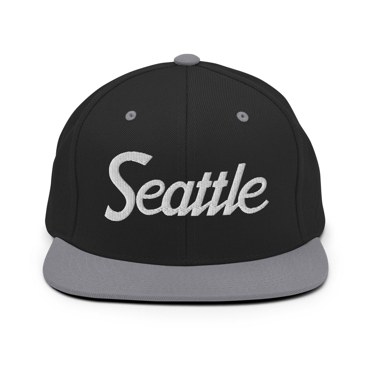 Seattle Script Snapback Hat Black Silver