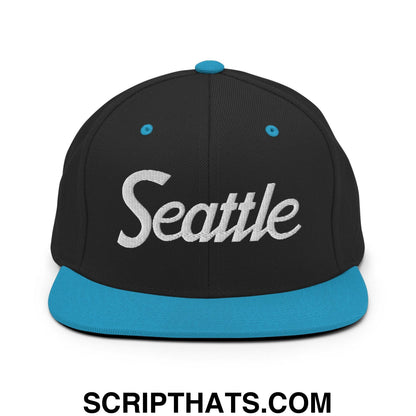 Seattle Script Snapback Hat Black Teal