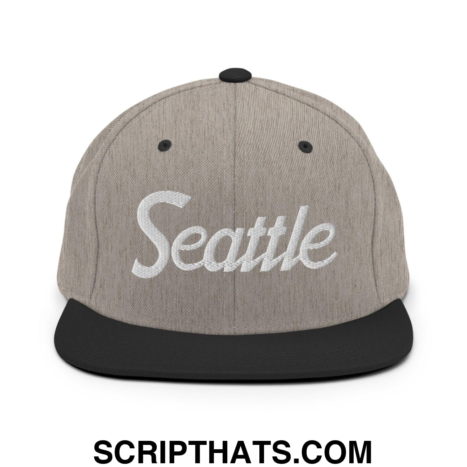 Seattle Script Snapback Hat Heather Black