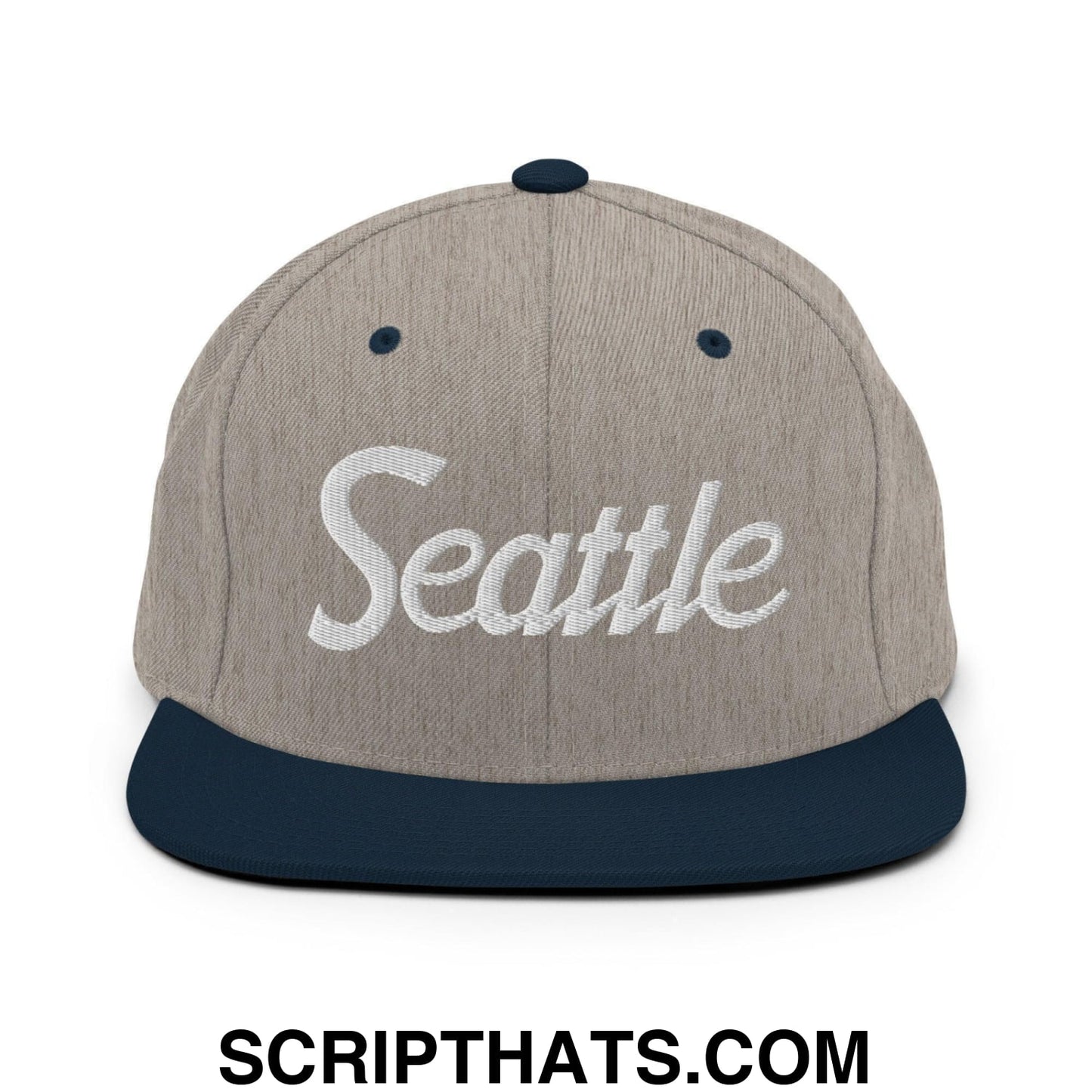 Seattle Script Snapback Hat Heather Grey Navy