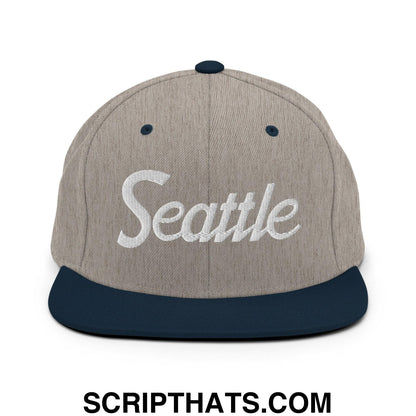 Seattle Script Snapback Hat Heather Grey Navy