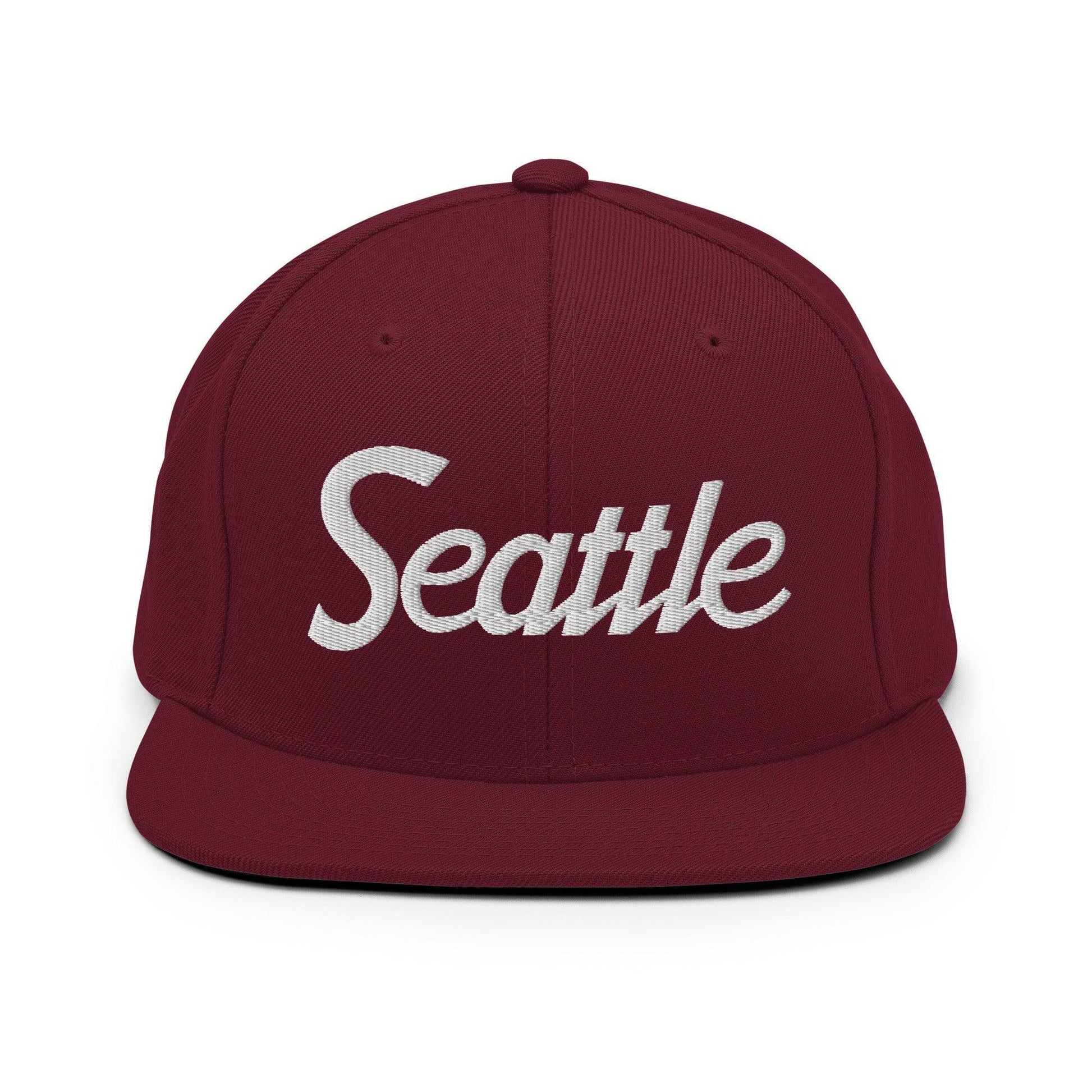 Seattle Script Snapback Hat Maroon