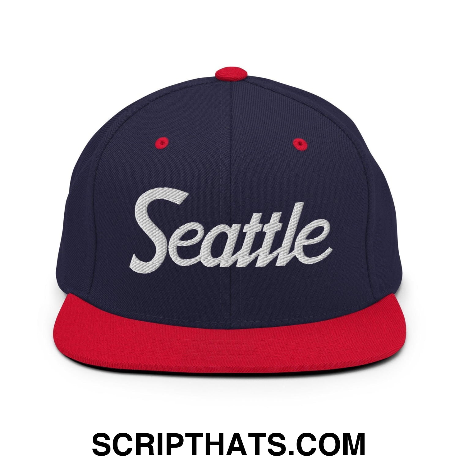 Seattle Script Snapback Hat Navy Red