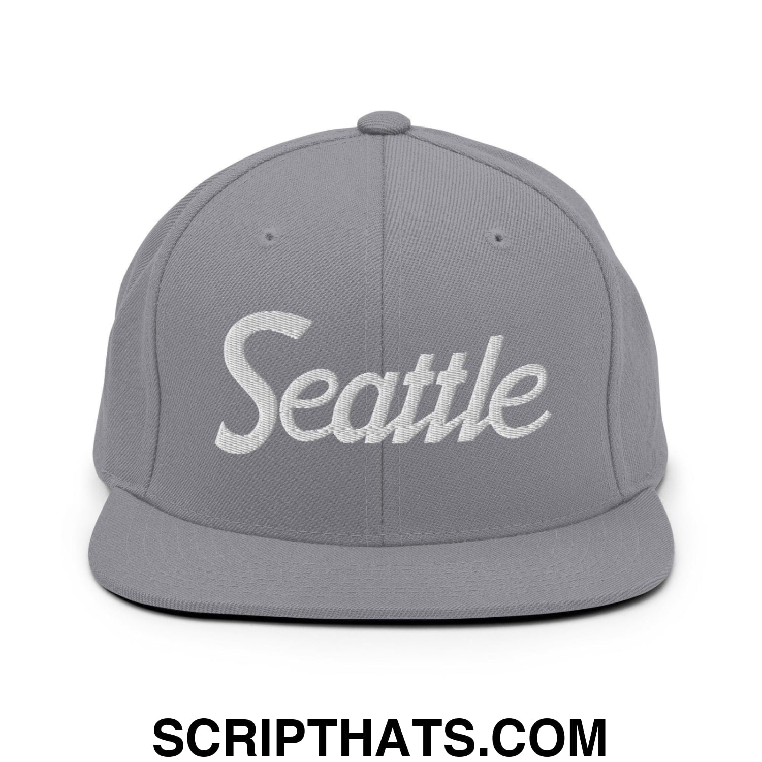 Seattle Script Snapback Hat Silver