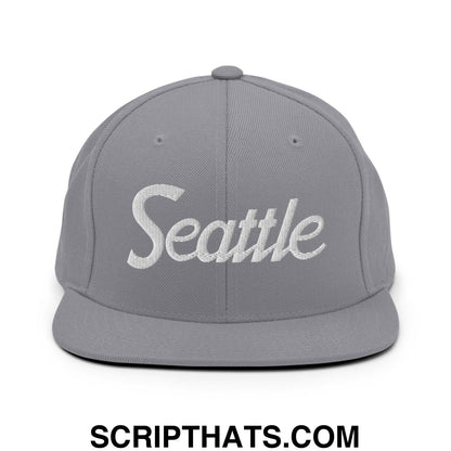 Seattle Script Snapback Hat Silver